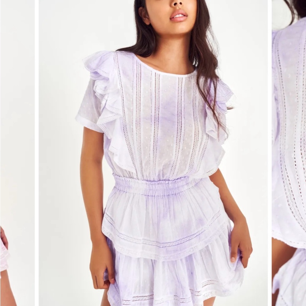 LoveShackFancy White and Purple Ruffled Mini Dress